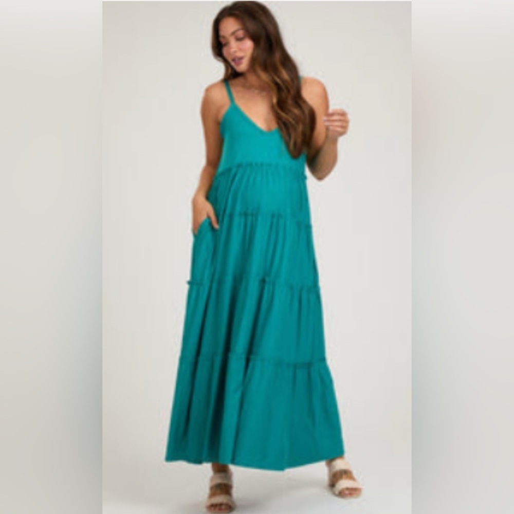 Maternity Pinkblush Tiered Sleeveless Maternity Maxi Dresss